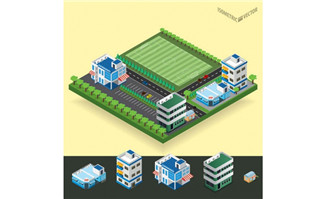 学院学校建筑操场足球场模型设计矢量素材