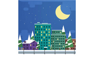 扁平化安静城市建筑与公路场景设计矢量素材