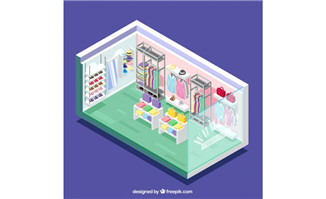 服装店矢量无人智能服装店铺场景设计