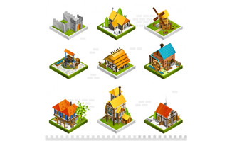 农场风景农庄房屋建筑图标设计素材