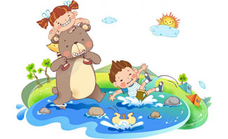 儿童过河的场景书籍插画设计课件插画绘制