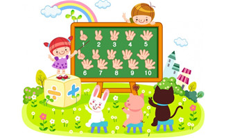 小动物在黑板前学习数字的插画设计
