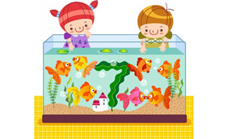 鱼缸旁玩耍的卡通动漫儿童形象设计