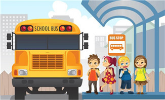 动漫卡通儿童在等校车的场景设计矢量素材