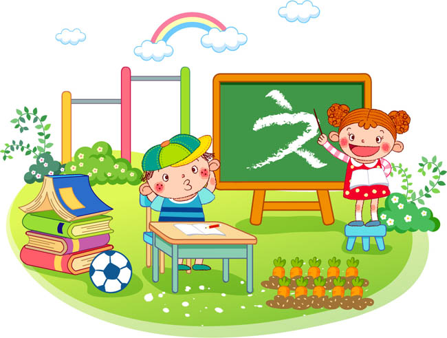 儿童学习园地，黑板书籍，插画场景设计