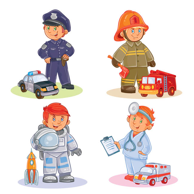警察、消防员、医生、各种职业卡通动漫形象设计