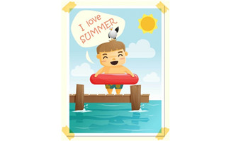 准备去游泳的卡通可爱儿童形象设计矢量素材
