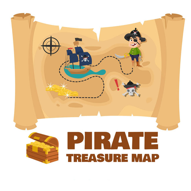 复古纸，海盗藏宝地图，矢量素材，海盗地图设计
