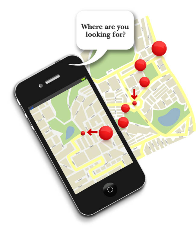 手机定位地图，在手机显示，地理位置设计图，手机矢量图