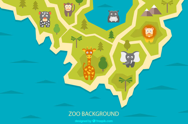 创意动物园地图设计、复古纸风格、动物分布图设计