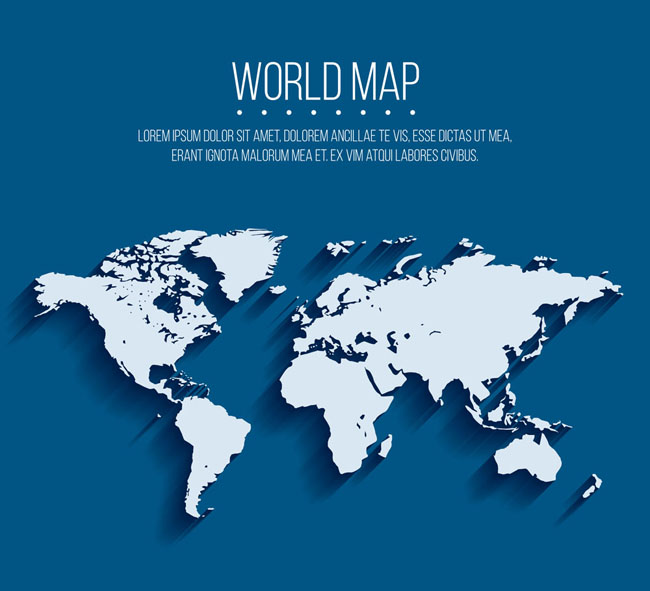 创意蓝色背景、白色世界地图设计、矢量素材