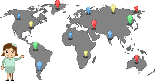 世界地图、显示公司所到位置、标注图标设计
