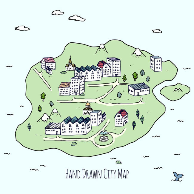 插画地图、手绘地图、房屋位置建筑设计 插画地图、手绘地图、房屋位置建筑设计