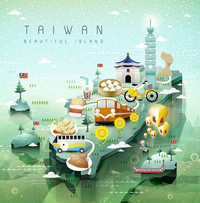 中国台湾地图、旅游地图、立体感地图设计、矢量素材 中国台湾地图、旅游地图、立体感地图设计、矢量素材