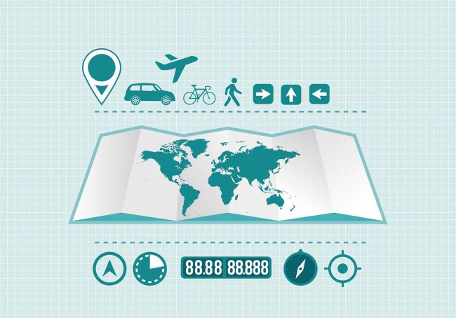 折纸上的世界地图、扁平化各种图标设计素材、汽车、旅游交通工具 折纸上的世界地图、扁平化各种图标设计素材、汽车、旅游交通工具