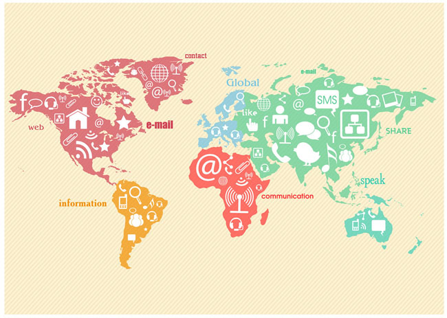 世界地图、各种社交媒体图标设计素材 世界地图、各种社交媒体图标设计素材