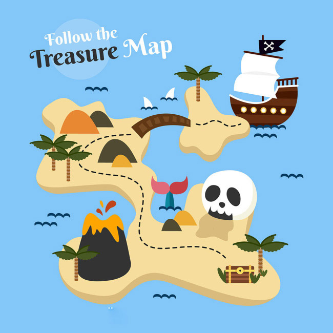 手绘感的海盗海岛地图设计矢量素材下载