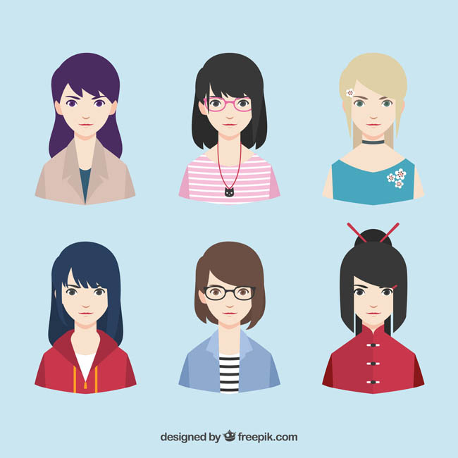 扁平化美女头像、职业女孩子、卡通动漫头像、图标设计 扁平化美女头像、职业女孩子、卡通动漫头像、图标设计