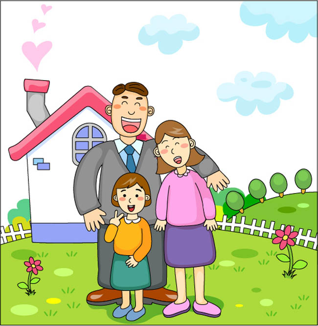 在家院子里面玩耍的一家人漫画设计素材 在家院子里面玩耍的一家人漫画设计素材