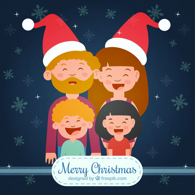 扁平风格的圣诞祝福的一家人卡通形象设计