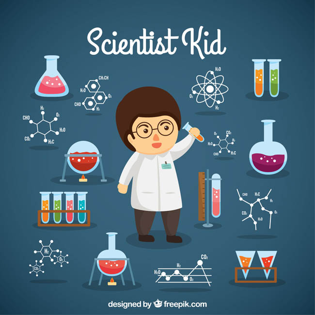 化学课的老师与各种化学仪器图标设计素材 化学课的老师与各种化学仪器图标设计素材