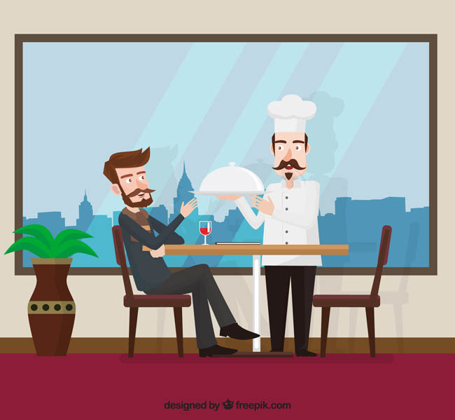 MG动画制作人物正在餐厅享受美食的场景设计 MG动画制作人物正在餐厅享受美食的场景设计