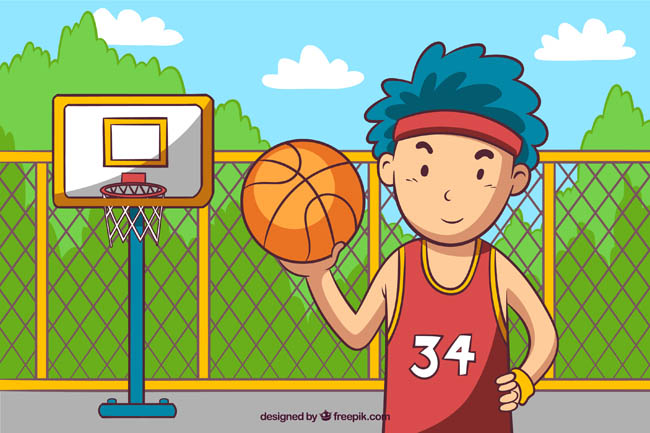 手绘卡通动漫儿童准备打篮球的动作设计素材