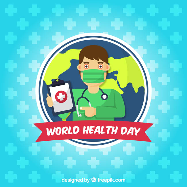 扁平化世界卫生日宣传海报设计矢量素材 扁平化世界卫生日宣传海报设计矢量素材