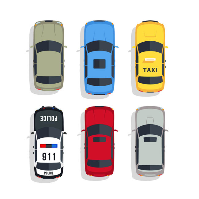 国外的出租车警车俯视图扁平化图标设计素材