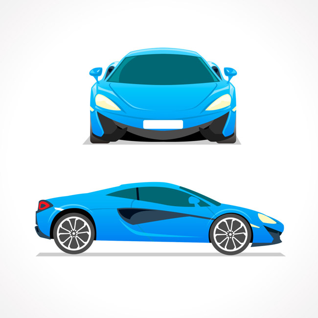 蓝色超跑酷造型的跑车设计正面侧面图设计素材