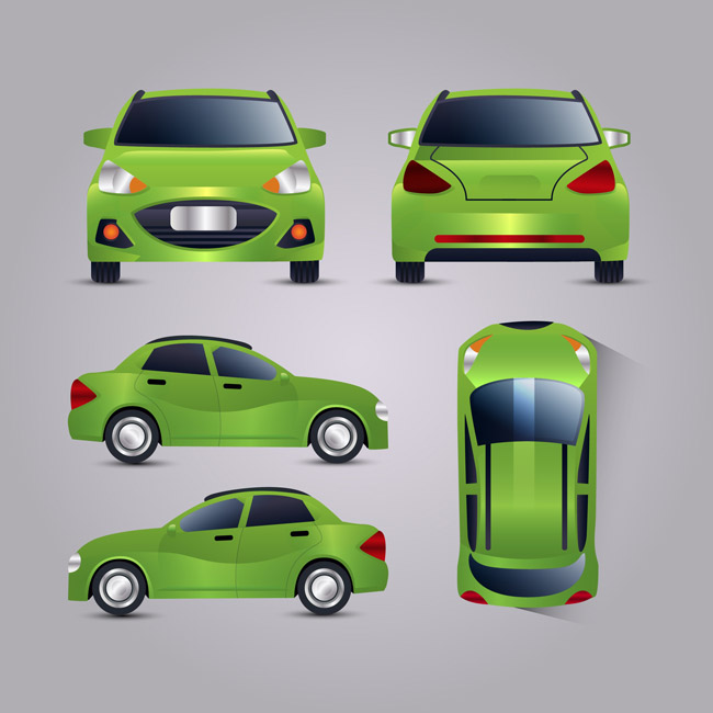 绿色车辆多视角的设计图素材下载