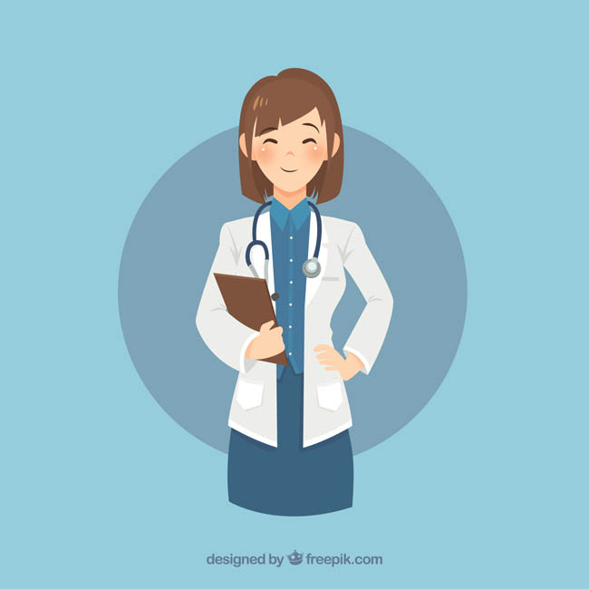 女性职业医生卡通半身头像微笑表情形象设计