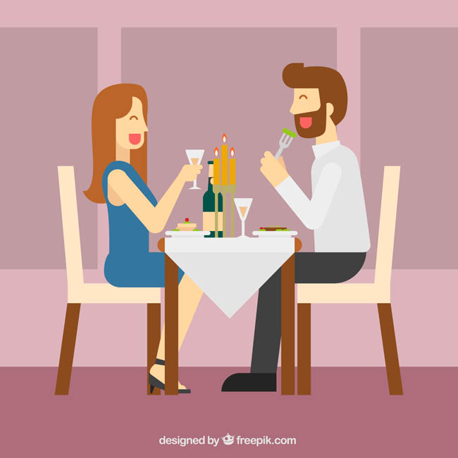 夫妻在烛光夜餐下浪漫场景里面过情人节