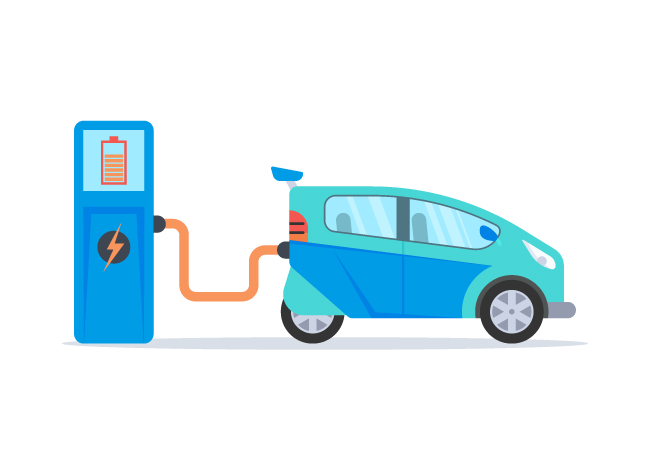 小型共享电力新能源汽车正在充电的场景设计