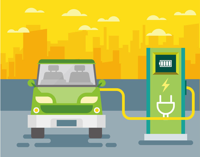 扁平化绿色新能源汽车正在充电的过程设计