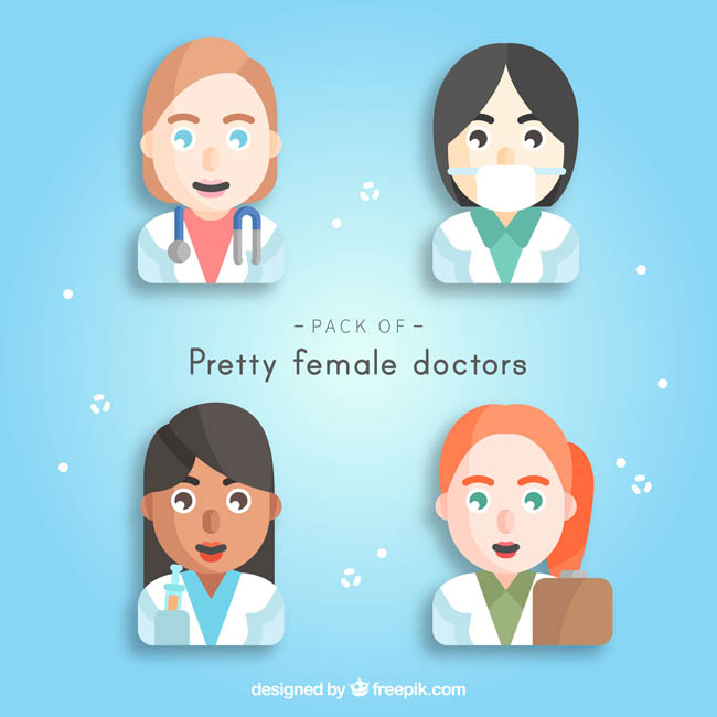蓝色背景医务人员的女性动漫头像设计矢量素材