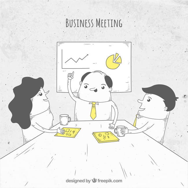 黑白手绘线条风格的人物正在开会的场景设计 黑白手绘线条风格的人物正在开会的场景设计