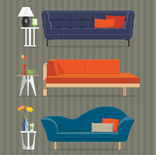 各种造型扁平化的沙发道具设计