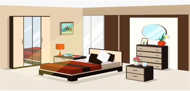 现代时尚简洁扁平化卧室场景设计