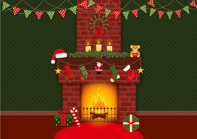 圣诞主题室内壁炉墙体设计背景素材