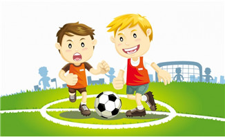 2个小男孩正在踢足球的动作设计矢量素材