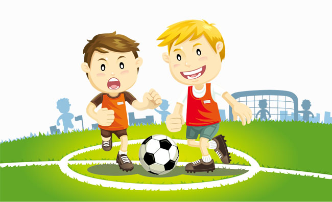 2个小男孩正在踢足球的动作设计矢量素材