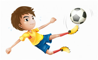 动漫卡通男孩正飞起来踢足球的动作设计