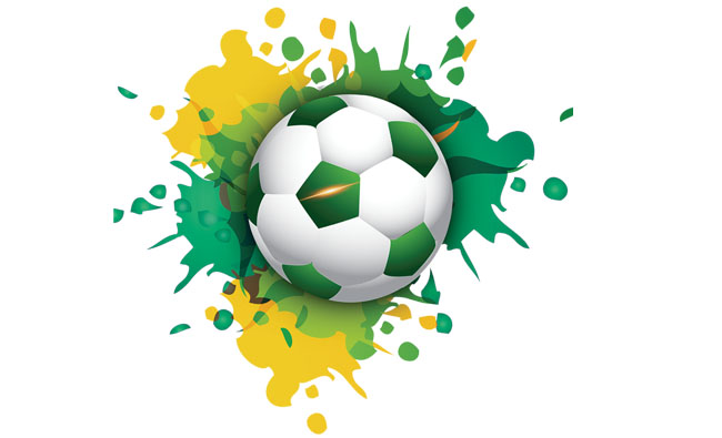 黄色绿色不均匀的油墨喷背景足球元素素材下载