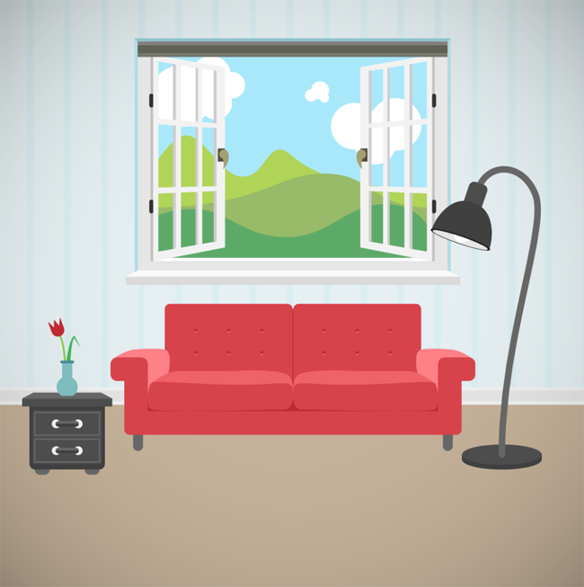 扁平化简单装修的客厅沙发场景设计素材