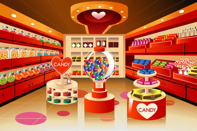 零食糖果食品礼物商店场景设计素材下载