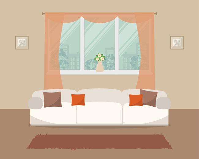 暖色调的室内客厅白色沙发场景设计素材