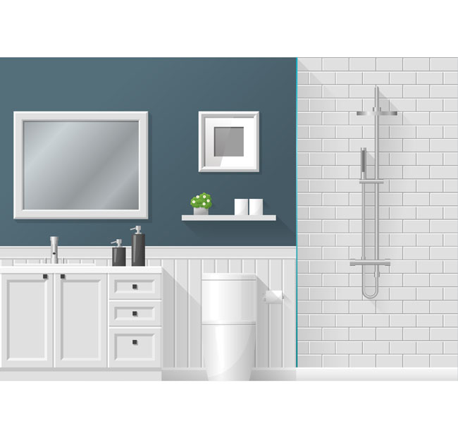 简单大气的白灰调系的浴室场景设计矢量素材