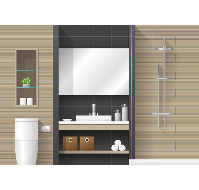 木质防腐木背景的浴室装修设计场景素材下载