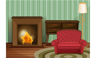 客厅的沙发壁炉场景设计